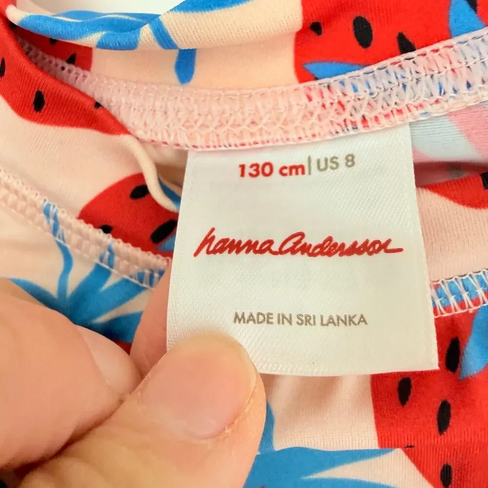 Hanna Andersson Strawberry Print Mixie Rash Guard Swimsuit, Size 8